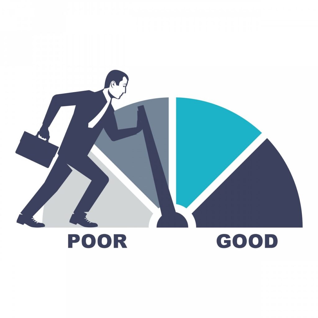 graphic of businessman pushing his credit score up